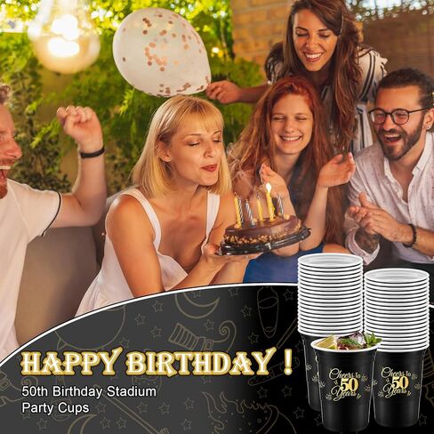 Mifoci 100 Pack Cheers to 40 50 60 70 Years Birthday Cups 16 oz Disposable Party Cups Decorations for Birthday Party Favors Men Women Wedding Anniversary Supplies(50th) in Kuwait