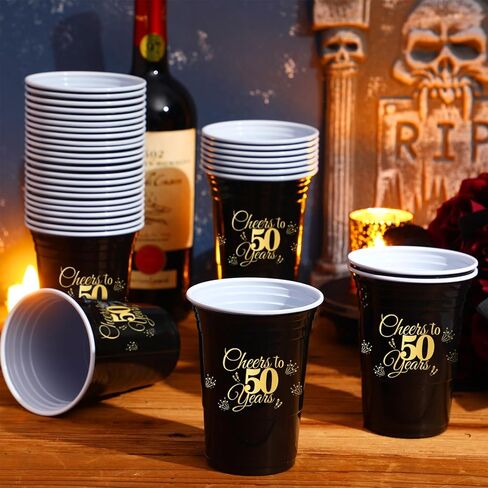 Mifoci 100 Pack Cheers to 40 50 60 70 Years Birthday Cups 16 oz Disposable Party Cups Decorations for Birthday Party Favors Men Women Wedding Anniversary Supplies(50th) in Kuwait