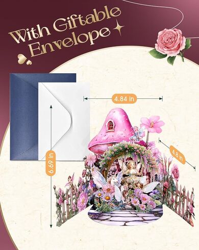 بطاقة عيد الحب المنبثقة - Fairy Unicorn Mushroom House بطاقات الذكرى السنوية ثلاثية الأبعاد مع الأظرف ، والزهرة الرومانسية غريب الأطوار بطاقة عيد ميلاد سعيد للبنات زوجة زوجة زوجة الزوجين in Kuwait