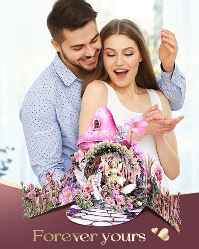 بطاقة عيد الحب المنبثقة - Fairy Unicorn Mushroom House بطاقات الذكرى السنوية ثلاثية الأبعاد مع الأظرف ، والزهرة الرومانسية غريب الأطوار بطاقة عيد ميلاد سعيد للبنات زوجة زوجة زوجة الزوجين in Kuwait