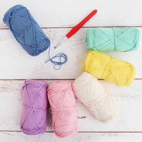 Threadart Crochet 100 ٪ حجم القطن النقي 2 مجموعة الغزل | ألوان الصقيع | حزمة من 6 skeins كل 50 غرام | خيوط غرامة #2 خيوط | 165 ياردة لكل skein in Kuwait
