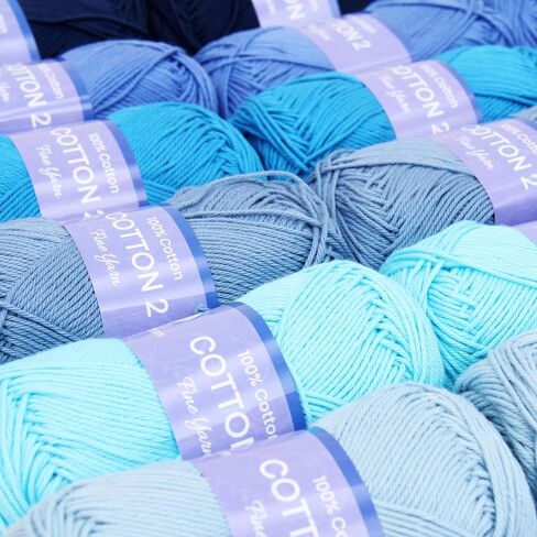Threadart Crochet 100 ٪ حجم القطن النقي 2 مجموعة الغزل | ألوان الصقيع | حزمة من 6 skeins كل 50 غرام | خيوط غرامة #2 خيوط | 165 ياردة لكل skein in Kuwait