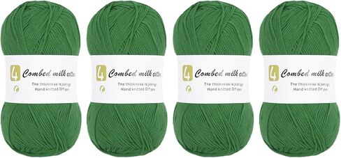 Cotton Yarn, 60% Cotton, 40% Acrylic Soft Knitting Yarn [for Hand DIY Bag Cushion Crocheting Knitting ] -4 Packages of 100g/3.52oz(Per Skein 100g/361yards)/Christmas Green in Kuwait