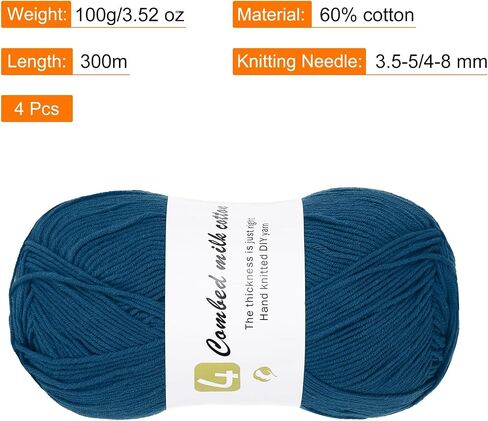 Cotton Yarn, 60% Cotton, 40% Acrylic Soft Knitting Yarn [for Hand DIY Bag Cushion Crocheting Knitting ] -4 Packages of 100g/3.52oz(Per Skein 100g/361yards)/Christmas Green in Kuwait