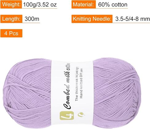 Cotton Yarn, 60% Cotton, 40% Acrylic Soft Knitting Yarn [for Hand DIY Bag Cushion Crocheting Knitting ] -4 Packages of 100g/3.52oz(Per Skein 100g/361yards)/Christmas Green in Kuwait