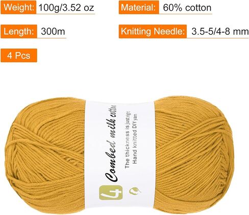 Cotton Yarn, 60% Cotton, 40% Acrylic Soft Knitting Yarn [for Hand DIY Bag Cushion Crocheting Knitting ] -4 Packages of 100g/3.52oz(Per Skein 100g/361yards)/Christmas Green in Kuwait