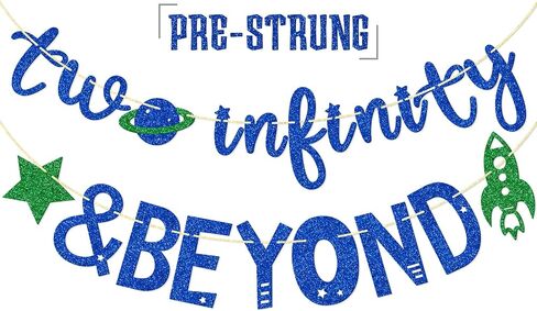 Two Infinity and Beyond Banner, 2 Years Old Banner, Space Themed Birthday Banner, 2nd Birthday Party Decor (Green Gold Purple) in Saudi Arabia