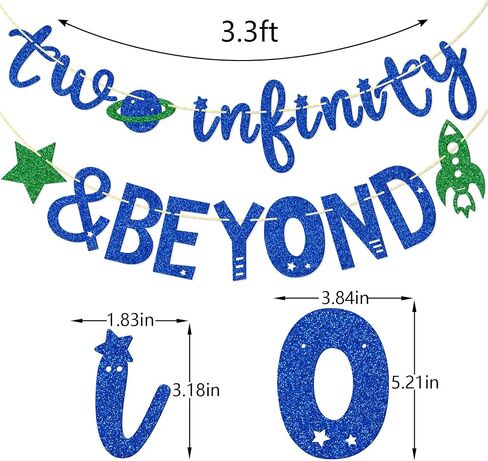 Two Infinity and Beyond Banner, 2 Years Old Banner, Space Themed Birthday Banner, 2nd Birthday Party Decor (Green Gold Purple) in Saudi Arabia