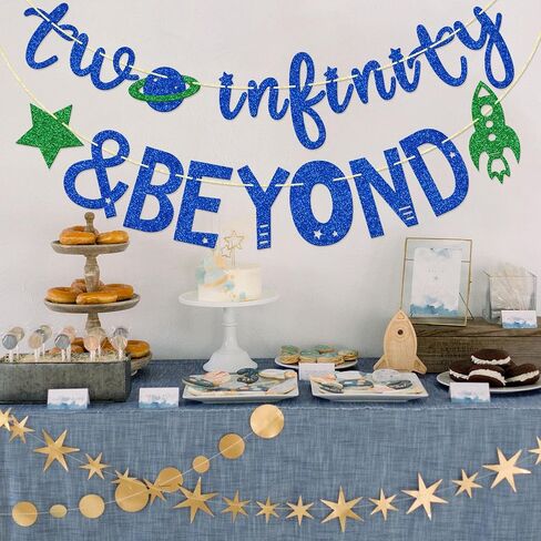 Two Infinity and Beyond Banner, 2 Years Old Banner, Space Themed Birthday Banner, 2nd Birthday Party Decor (Green Gold Purple) in Saudi Arabia