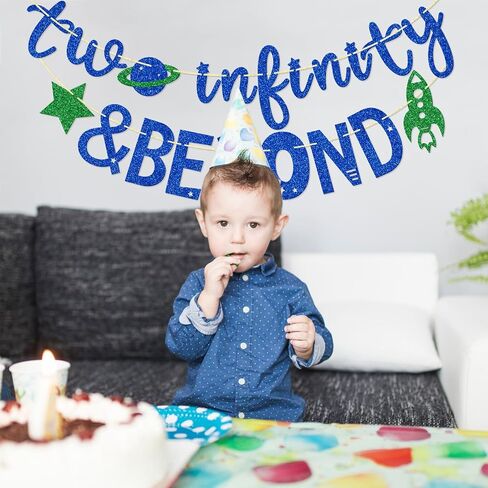 Two Infinity and Beyond Banner, 2 Years Old Banner, Space Themed Birthday Banner, 2nd Birthday Party Decor (Green Gold Purple) in Saudi Arabia