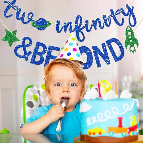 Two Infinity and Beyond Banner, 2 Years Old Banner, Space Themed Birthday Banner, 2nd Birthday Party Decor (Green Gold Purple) in Saudi Arabia