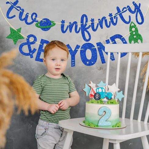 Two Infinity and Beyond Banner, 2 Years Old Banner, Space Themed Birthday Banner, 2nd Birthday Party Decor (Green Gold Purple) in Saudi Arabia