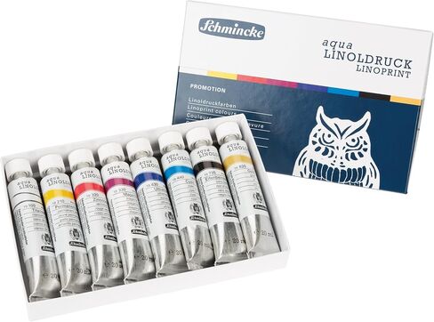 Schmincke - aqua-LINOLDRUCK, linoleum printing set with 5 x 20 ml tubes, 82 005 097, finest linoleum printing inks, sharp contours, even print, brilliant colors, best light fastness… in Kuwait