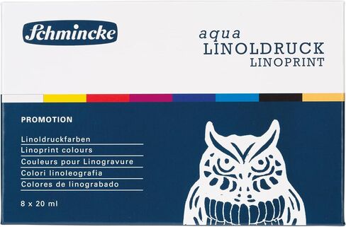 Schmincke - aqua-LINOLDRUCK, linoleum printing set with 5 x 20 ml tubes, 82 005 097, finest linoleum printing inks, sharp contours, even print, brilliant colors, best light fastness… in Kuwait