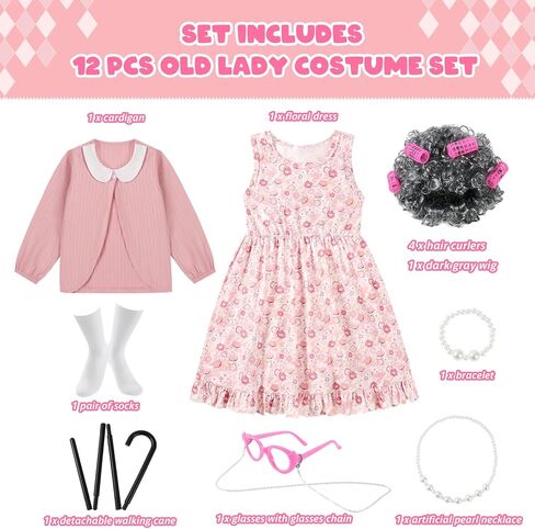 Weixinbuy Old Lady Costume for Kids Girls 100 Days of School Costume Granny Dress Halloween Accessories for Girl in Kuwait