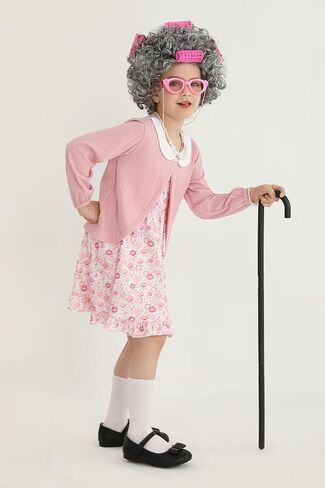 Weixinbuy Old Lady Costume for Kids Girls 100 Days of School Costume Granny Dress Halloween Accessories for Girl in Kuwait