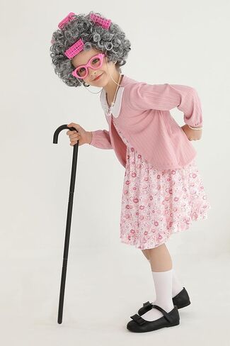 Weixinbuy Old Lady Costume for Kids Girls 100 Days of School Costume Granny Dress Halloween Accessories for Girl in Kuwait