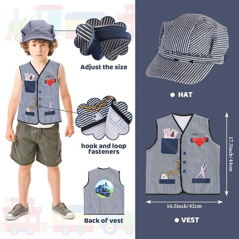 Kyson Kids Train Engineer Costume Costume Conductor Dress Up Term Term Birthday Party Party Halloween Dress Up Career Day in Kuwait
