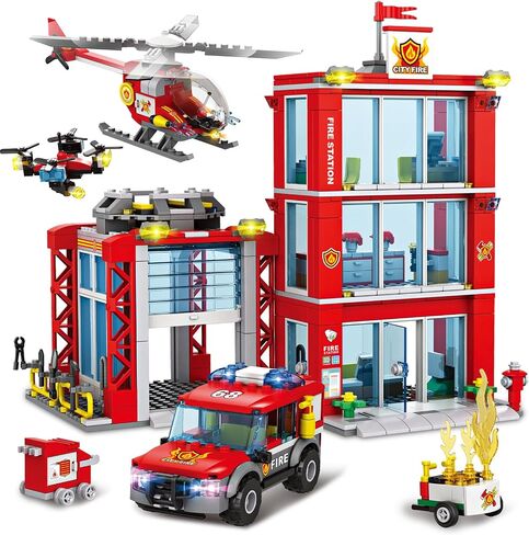 City Floating Boats Building Set, Police Boat and Fire Rescue Boat, Compatible with Lego Ship City STEM Building Toys, Ideal Gift for Kids Boys Girls 6 7 8 9 10 11 12 in Saudi Arabia