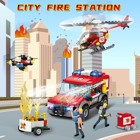 City Floating Boats Building Set, Police Boat and Fire Rescue Boat, Compatible with Lego Ship City STEM Building Toys, Ideal Gift for Kids Boys Girls 6 7 8 9 10 11 12 in Saudi Arabia