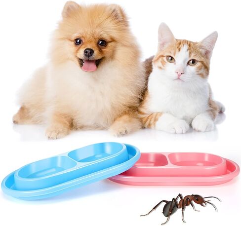 2 Pieces Cat Food Bowls Basic Dog Bowls Plastic Double Pet Food Water Bowls Feeding Bowl Tray Cat Eating and Drinking Bowl No Spill for Cats Dogs Pets, Pink and Light Blue (Small) in Saudi Arabia