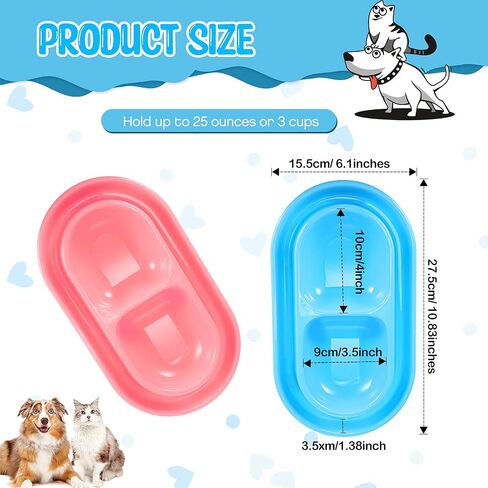 2 Pieces Cat Food Bowls Basic Dog Bowls Plastic Double Pet Food Water Bowls Feeding Bowl Tray Cat Eating and Drinking Bowl No Spill for Cats Dogs Pets, Pink and Light Blue (Small) in Saudi Arabia