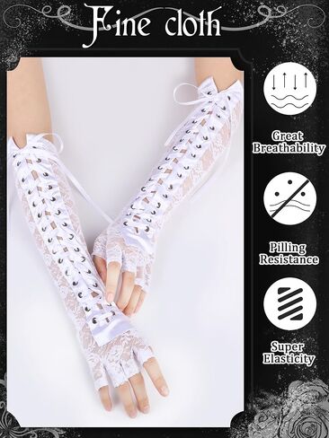 Geyoga Black Long Lace Fingerless Gloves Women Long Elbow Gloves Punk Flower Pattern Ribbon Gloves Arm Warmer for Bridal Wedding Tea Party Halloween Dance Prom Costume Accessories in Kuwait