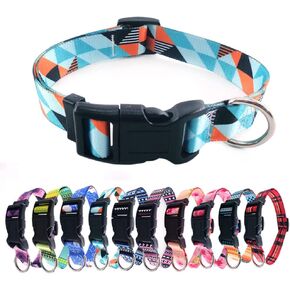 Love Dream Heavy Duty Dog Collar with Quick Release Buckle Adjustable Dog Collars with Floral Geometric Patterns for Small Medium Large Dogs (15.8"-23.6"), Red Plaid