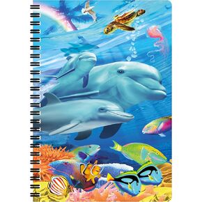 Notebook - Dolphin Family from Deluxebase. 80 Page Lined Lenticular 3D Dolphin Notebook. 8.5 x 5.5 in. Superb school or work stationery with artwork licensed from artist Michael Searle