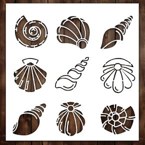 Seashell Stencil | Reusable Beach Theme Sealife Ocean Life Under Sea Underwater Seashell Stencils for Painting on Wood, Glass, Wall, Rock, Fabric, Walls, Canvas, Glassware 9"x 9"