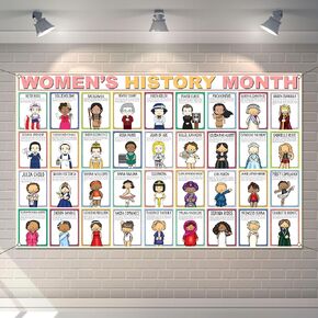 Women’s History Month Decorations Women in History Photo Booth Backdrop for National March Women's Day Pink School Classroom Office Bulletin Board Decor-3.6×5.9ft
