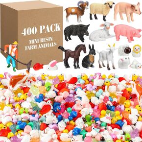 Barydat 400 Pcs Mini Resin Animals Figures Bulk for Pranks Hide Crafts Resin Miniature Toys Garden Accessories Mini Stuff for Valentine's Day Party Favors Garden Decoration (Farm)