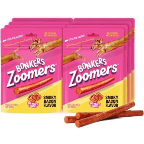 Bonkers Zoomers, Soft & Chewy Smoky Bacon Flavored Dog Treats, 5.6oz, Dog Treats, Treats for Training, for All Breeds and Ages, Food Topper, Resealable Pouch (8 Pack)