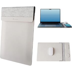 Jenoss 4 in 1 Wireless Charging Laptop Sleeve 15"-16", Desktop Charging Mat for Laptop, Multipurpose Sleeve Plus Waterproof Surface, Phone and Earbuds Charging Pad, Desk Pad Grey (16 inches)