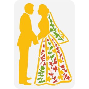 FINGERINSPIRE Bride Groom Stencil 8.3x11.7inch Reusable Wedding Couple Drawing Stencil DIY Art Marriage Bride and Groom Love Silhouette Stencil for Painting on Wall Wood Furniture
