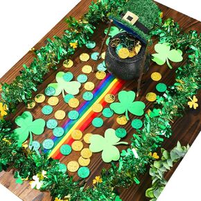 116 Pieces St. Patrick's Day Leprechaun Trap Kit DIY Leprechauns Pot of Gold St Patrick's Day Gold Shamrock Coins Feather Boa Rainbow Stripe Green Shamrock Foam Stickers for Party Decoration