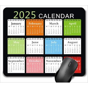 2025 Calendar Mouse Pad, Gaming Rectangle Mousepad for Computer Laptop Non-Slip Rubber Desk Mat,Christmas New Year Office Accessories (9.5 X 7.9 Inch) - Black Colorful
