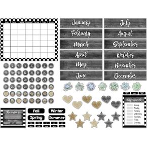 Schoolgirl Style Simply Stylish Bulletin Board Set―Calendar, Monthly Headers, Days of the Week, Seasons, Weather, Special Occasions, Birthdays (100 pc)