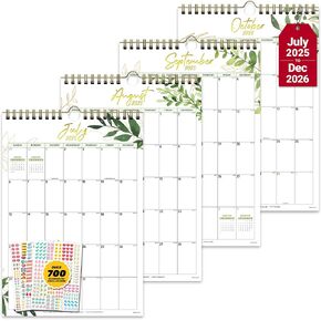 Decorably 18 Months Greenery Aesthetic Hanging Wall Calendar July 2025 - December 2026, 10x14.5in Spring-Bound 2025 Calendar Monthly Planner Wall with Inspirational Quotes for Office and Home Planning