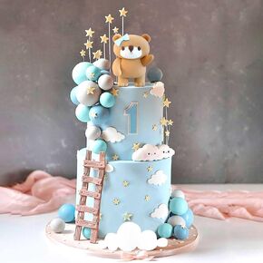 LaVenty Blue Bear Cake Decoration Baby Bear Baby Shower Cake Topper Bears Cake Decoration Baby Shower Birthday Cake Decoration