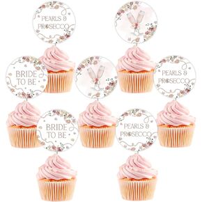 36pcs لؤلؤه وبروسيكو دش دش كب كيك أعلى الأزهار الزهور الشرقية العروس لتكون كب كيك أعلى الأقطار اللؤلؤ