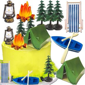 Roaring Good Time Camping Party Cupcake Toppers Tree Bear Tent Cupcake Picks Happy Camping Cake Decorations for Camping Party Supplies
