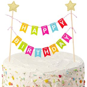1 Set Mini Rainbow Cake Topper, Happy Birthday Cake Flag Banner, Golden Star Cake Topper, Colorful Rainbow Cake Decoration for Boys Girls Birthday Baby Shower Party Baking Decoration Supplies, Style 2