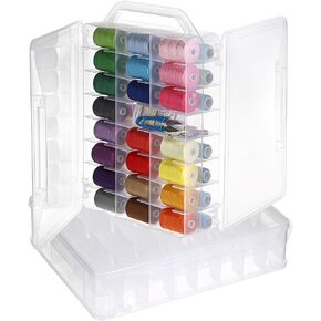 BTSKY 2 Pack Double-Sided Sewing Threads Organizer, 46-Grid Thread Holder, Clear Plastic Sewing Box Functional Thread Spool Organizer for Embroidery, Craft, Needle and More
