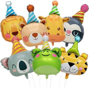 7 Pcs Animal Balloons Giant Bear Tiger Giraffe Lion Koala Frog Sloth Safari Animal Foil Balloon Jungle Animal Balloons Zoo Animal Wild One Birthday Party Baby Shower Decorations