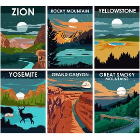 6 Packs Landscape Paint by Numbers Kit for Adults Beginner,National Park Paint by Number for Adults Canvas,Easy Acrylic Moon Paint by Numbers Kits,for Home Wall Decor Gifts 7.8x11.8 Inch