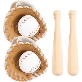 jarbins 2 Sets Miniature Baseball Bats and Glove Mini Baseballs for Crafts Sports Baseball Bats for Birthday Cake Topper Dollhouse Accessories