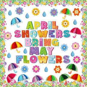 Gueevin April Showers Bring May Flowers Decorations Spring Cut Outs Bulletin Board School Classroom for Whiteboard Window Home Party Decor Supplies (Honeycomb Style)