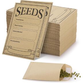 GeeRic 100 Pack Seed Envelopes, Kraft Paper Seed Saving Envelopes, Self-Adhesive Sealing Seed Packets for Storage Vegetable Flower Seeds Garden 3.15 x 4.72 Inch White