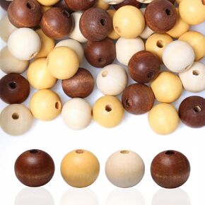 20mm Red/Brown/Yellow Wood Beads- 60 Beads, Hole 4mm, Wooden Round Spacer Beads for Famhouse Garlands, Vintage Wood Farmhouse Beads for Macrame/Home Wall Decor